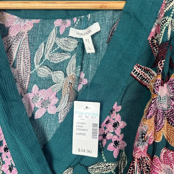 NWT Maurices Women Top Large Wrap Ruffles Bell Sleeve Floral Bell Sleeve Blouse - Picture 8 of 9